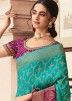 Turquoise Zari Woven Saree In Silk