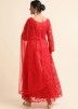 Red Embroidered Anarkali Suit Set In Net