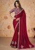 Maroon Satin Silk Saree In Heavy Blouse