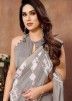 Grey Embroidered Printed Readymade Saree & Blouse