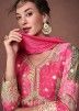 Pink Printed Anarkali Suit Set In Organza
