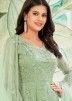 Green Embroidered Net Anarkali Style Suit