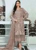 Brown Georgette Embroidered Pant Style Suit