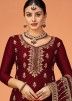 Maroon Embroidered Pant Suit In Georgette 