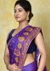 Purple Resham Work Saree In Tussar Silk