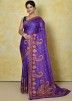 Purple Resham Work Saree In Tussar Silk