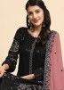Black Embroidered Pant Style Suit In Georgette