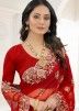 Red Embroidered Saree In Net