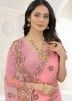 Pink Resham Work Net Saree