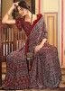 Red Printed Saree In Satin