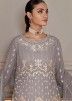 Grey Embroidered Net Palazzo Suit