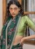 Bottle Green Floral Print Saree In Viscose