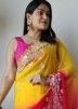 Shaded Yellow & Pink Embroidered Saree In Georgette