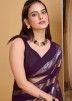 Purple Sequins Embroidered Saree In Georgette