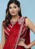 Red Satin Silk Heavy Blouse Readymade Saree