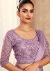 Purple Satin Silk Saree With Embroidered Blouse