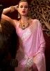 Pastel Pink Satin Silk  Saree In Zari Woven Work