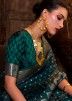 Zari Woven Satin Silk  Saree In Dark Teal Green