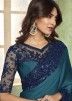 Blue Embroidered Saree In Silk