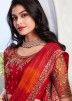 Shaded Red Embroidered Saree In Shimmer