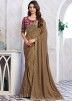 Dark Wood Brown Embroidered Saree In Shimmer