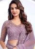Lavender Thread Embroidered Saree In Shimmer