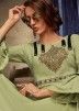 Green Embroidered Readymade Bell Sleeved Dress