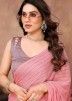 Peach Satin Silk Saree In Stone Embellishment