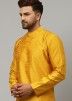 Readymade Mens Yellow Kurta Pajama In Angrakha Style