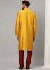 Readymade Mens Yellow Kurta Pajama In Angrakha Style