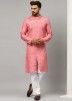 Pink Angrakha Style Readymade Mens Kurta Pyjama