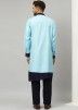 Blue Asymmetric Readymade Kurta Pajama For Men