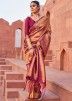 Magenta Woven Saree With Blouse