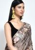 Brown Embroidered Saree In Satin 