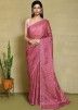 Pink Embroidered Saree In Satin 