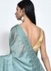 Green Embroidered Saree In Satin 