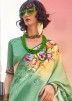 Satin Silk Printed Saree In Seafoam Green 