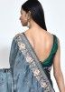 Dark Grey Thread Embroidered Saree In Satin