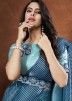 Blue Satin Silk Saree In Ruffle Style