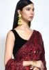 Red Satin Saree In Sequin Embellishment