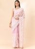 Cord Embroidered Organza Saree In Pastel Pink