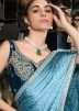 Blue Embroidered Saree In Viscose