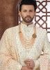 White Embroidered Groom Sherwani With Stole