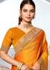 Yellow Stone Embellished Saree In Art Silk