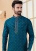 Readymade Blue Embroidered Kurta Pajama For Men