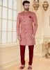 Pink Embroidered Readymade Sherwani With Churidar