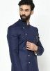 Blue Readymade Asymmetric Sherwani With Kurta Pyjama