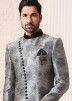 Readymade Grey Woven Sherwani For Wedding Wear