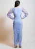 Blue Readymade Puff Sleeved Draped Dhoti Style Jumpsuit
