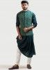 Green Readymade Asymmetric Kurta Pajama With Nehru Jacket
